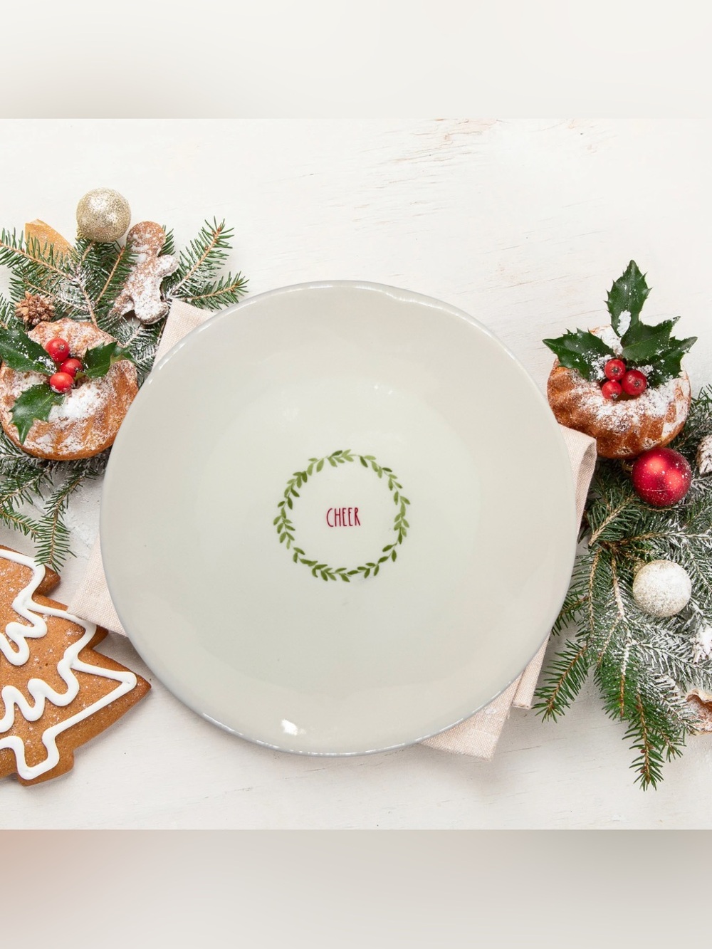 Rae Dunn Cheer Christmas Wreath 8” Plate Holiday Magenta Artisan Collection